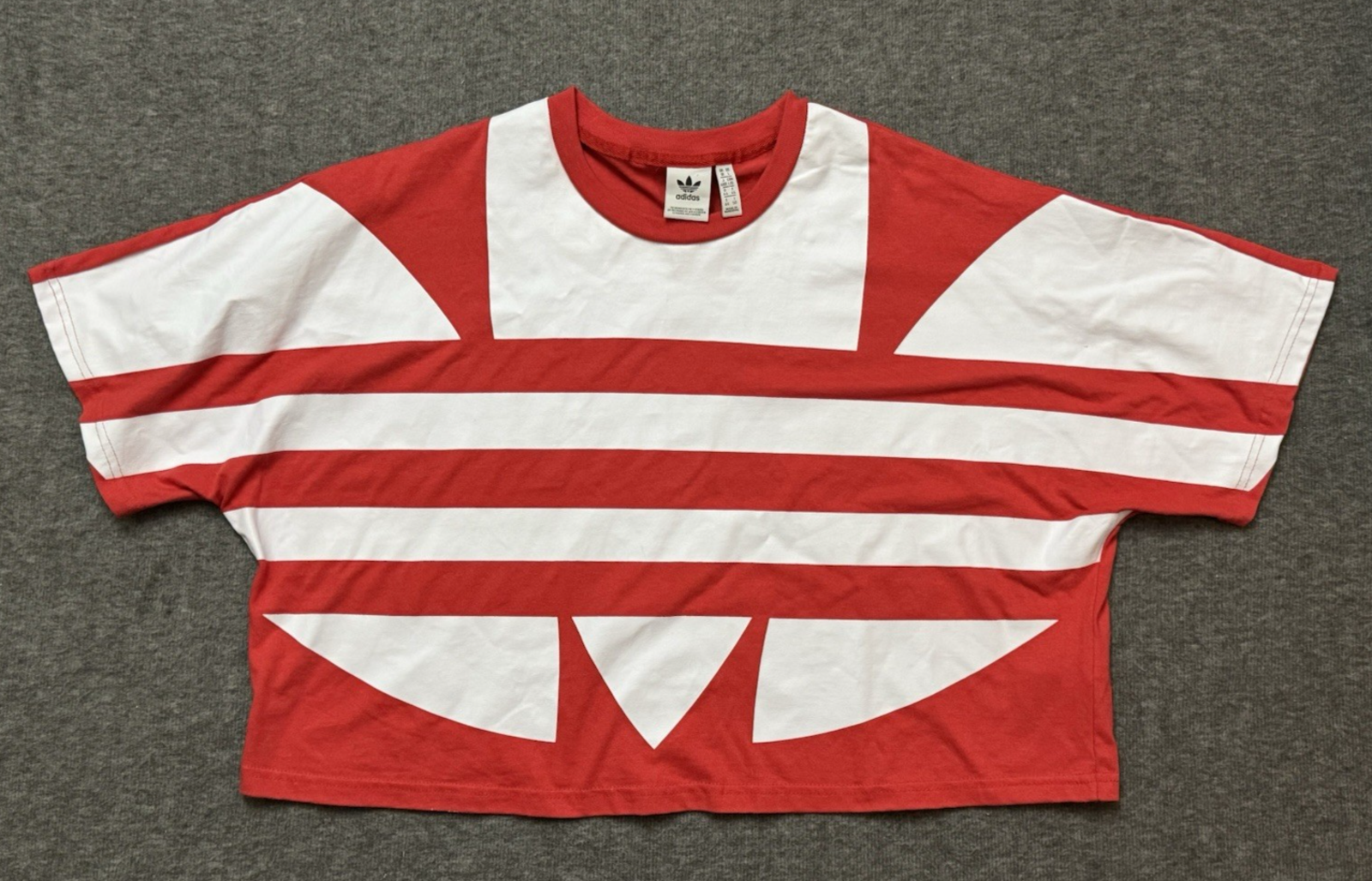 Adidas Women’s Adicolor Big Trefoil Cropped T-Shirt Red/White - Size L - Flawed